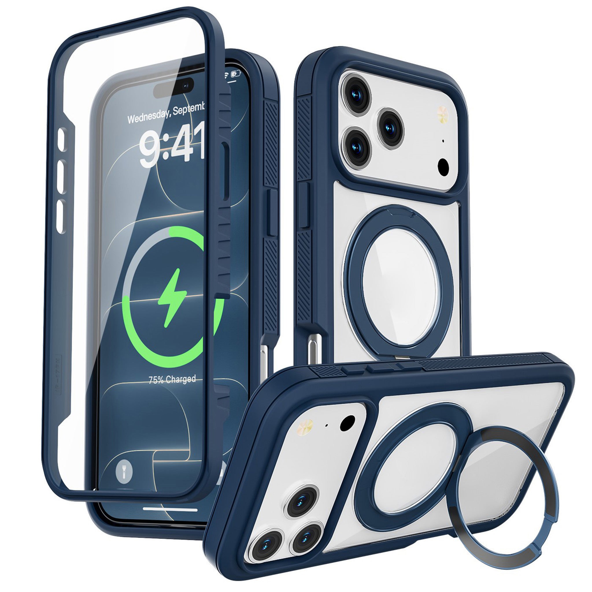 iPhone 18 Pro Max / 17 Pro Max EIDERWOOD Cover m. Skærmbeskyttelse og Ståfunktion - MagSafe Kompatibel - Blå / Gennemsigtig