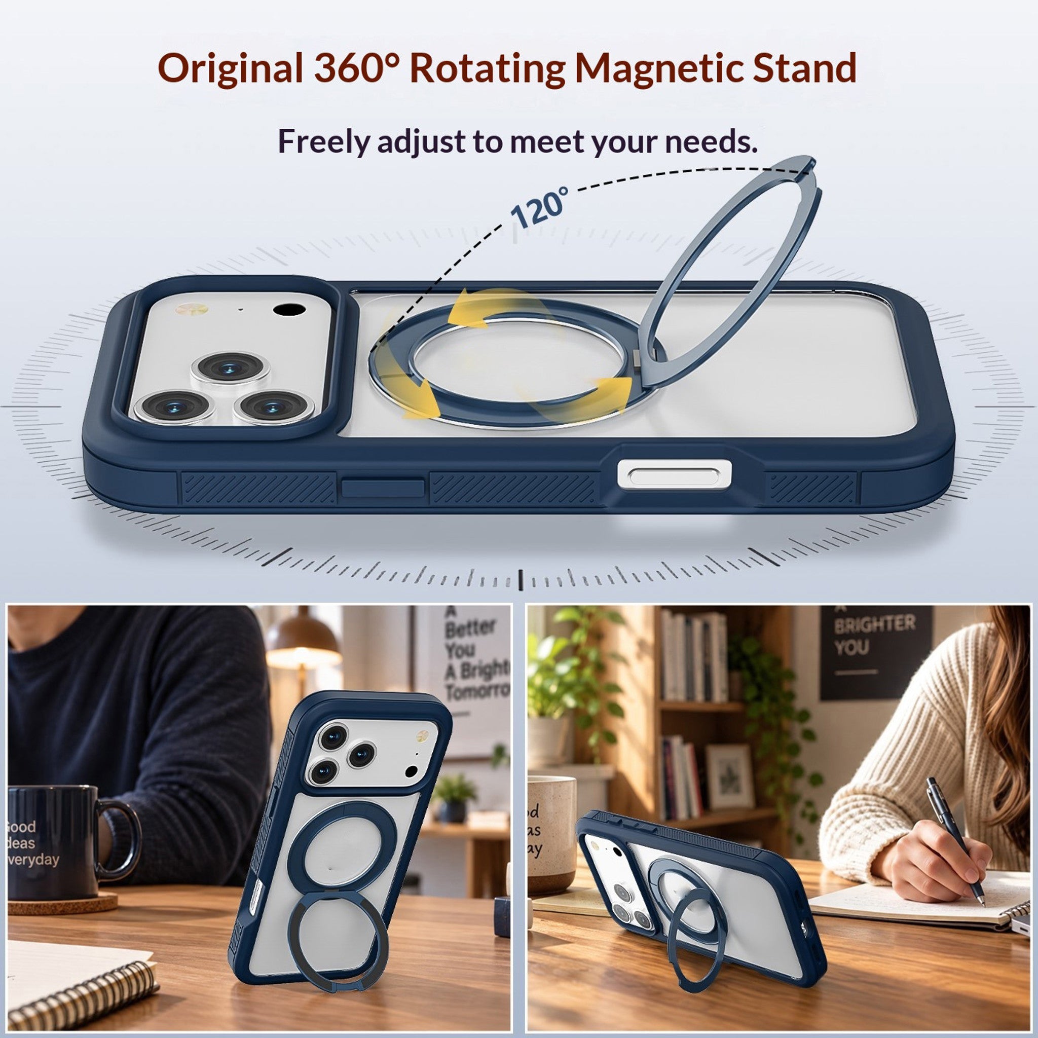 iPhone 18 Pro Max / 17 Pro Max EIDERWOOD Cover m. Skærmbeskyttelse og Ståfunktion - MagSafe Kompatibel - Blå / Gennemsigtig