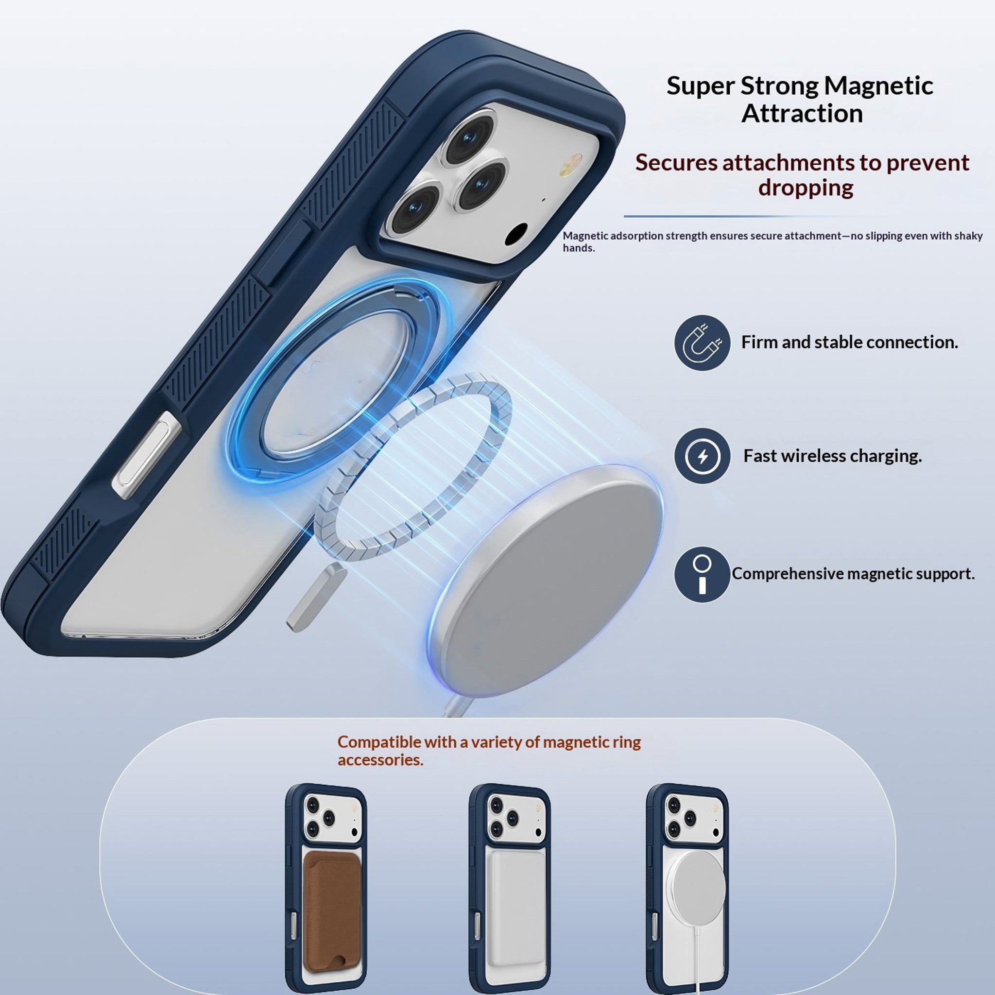 iPhone 18 Pro Max / 17 Pro Max EIDERWOOD Cover m. Skærmbeskyttelse og Ståfunktion - MagSafe Kompatibel - Blå / Gennemsigtig