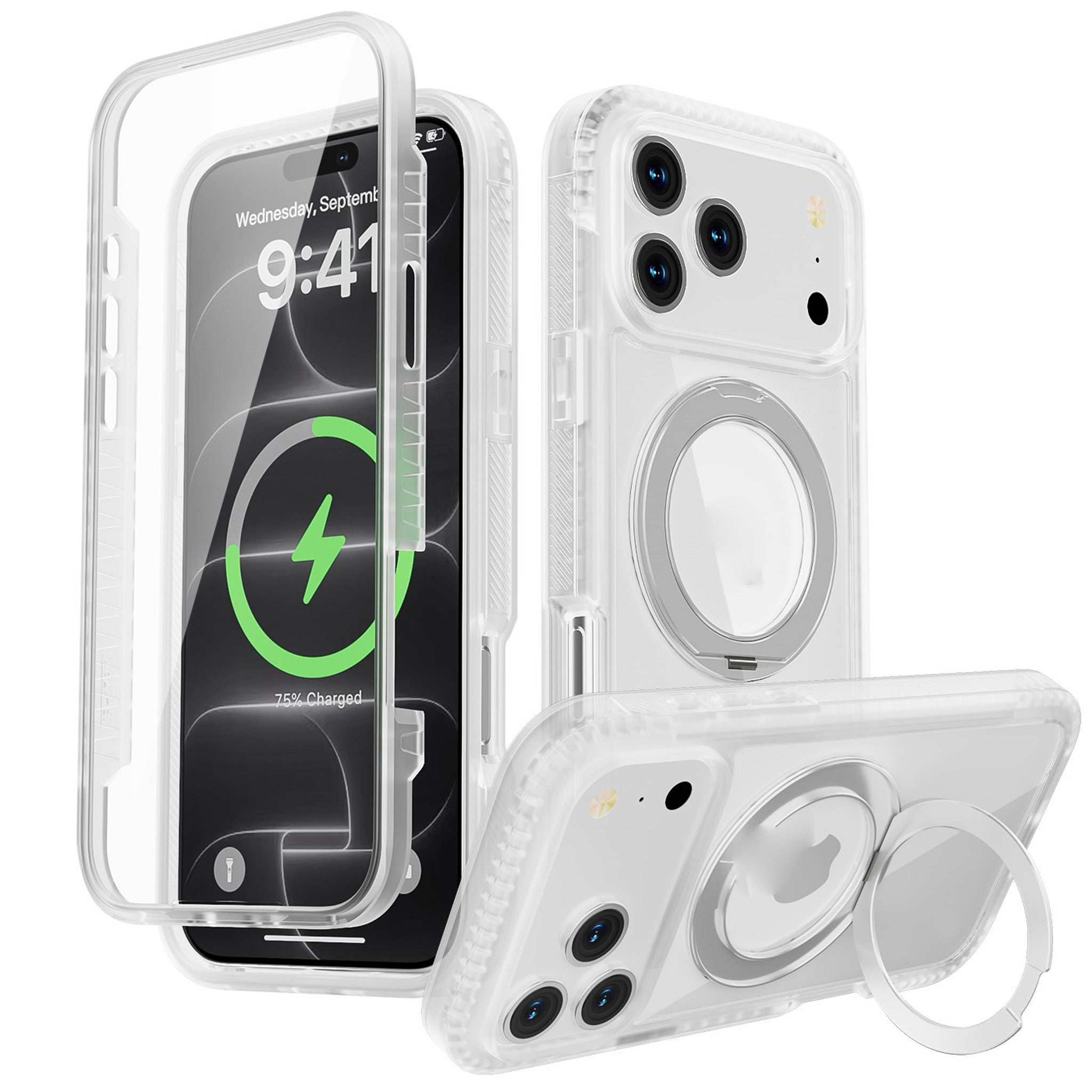 iPhone 18 Pro Max / 17 Pro Max EIDERWOOD Cover m. Skærmbeskyttelse og Ståfunktion - MagSafe Kompatibel - Hvid / Gennemsigtig