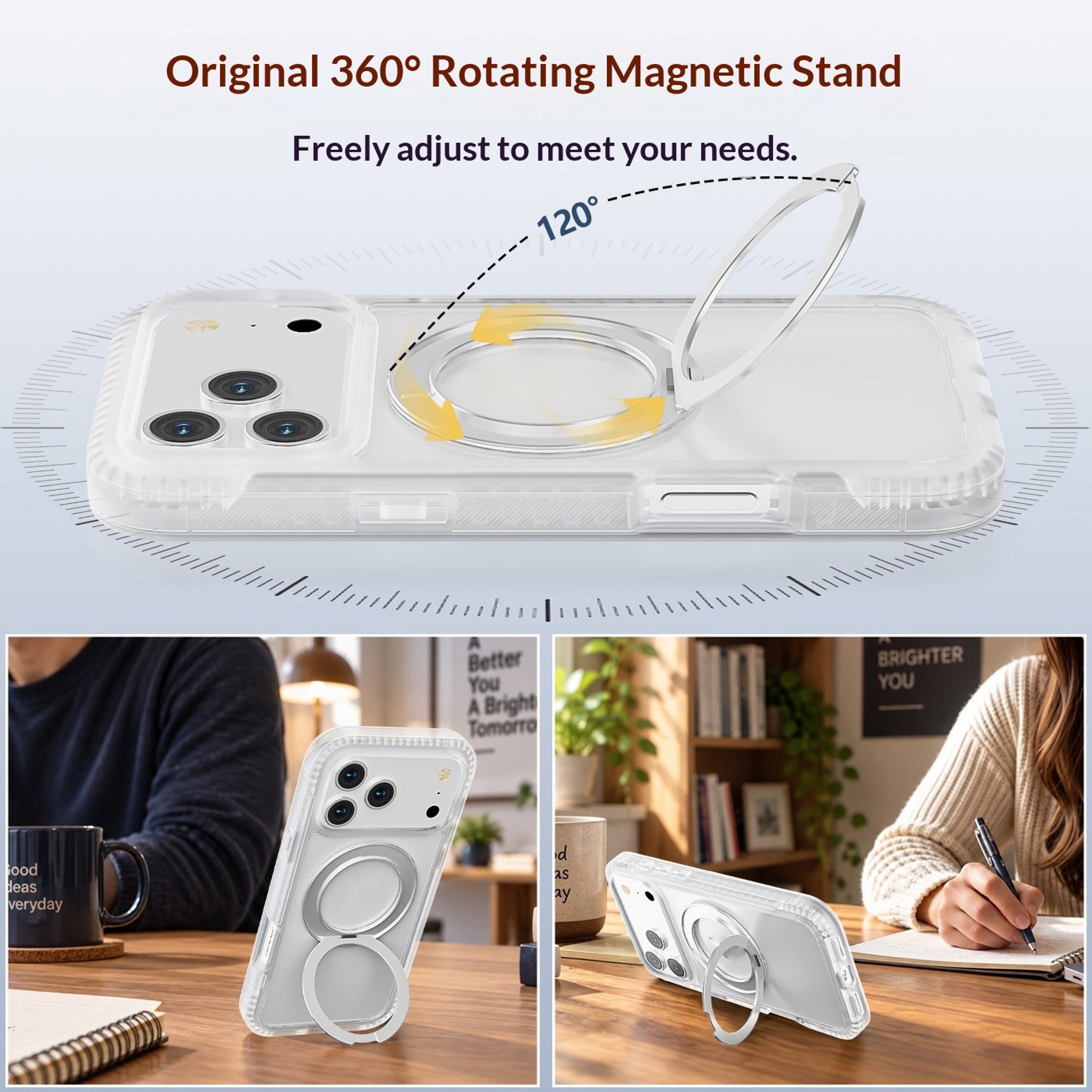 iPhone 18 Pro Max / 17 Pro Max EIDERWOOD Cover m. Skærmbeskyttelse og Ståfunktion - MagSafe Kompatibel - Hvid / Gennemsigtig