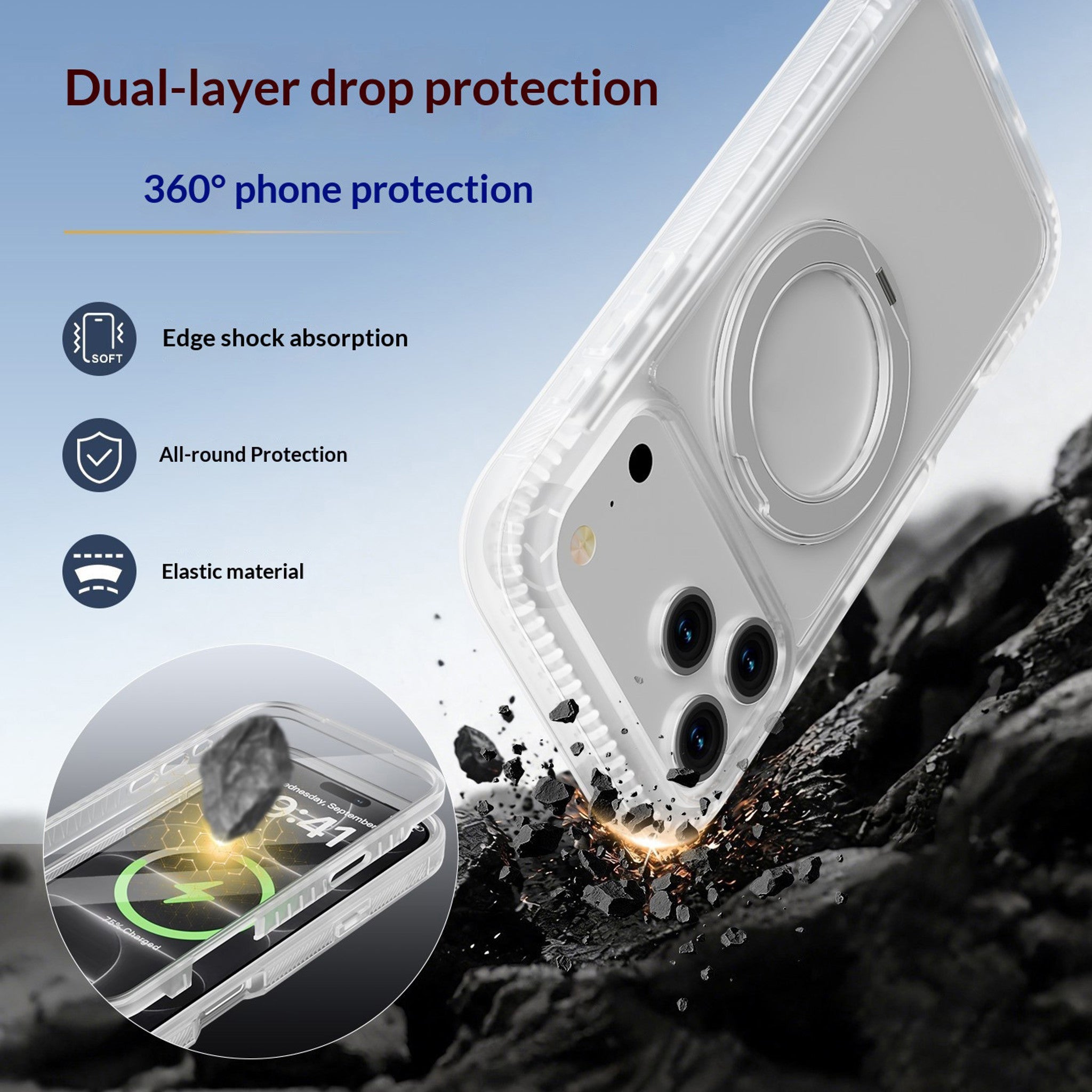 iPhone 18 Pro Max / 17 Pro Max EIDERWOOD Cover m. Skærmbeskyttelse og Ståfunktion - MagSafe Kompatibel - Hvid / Gennemsigtig