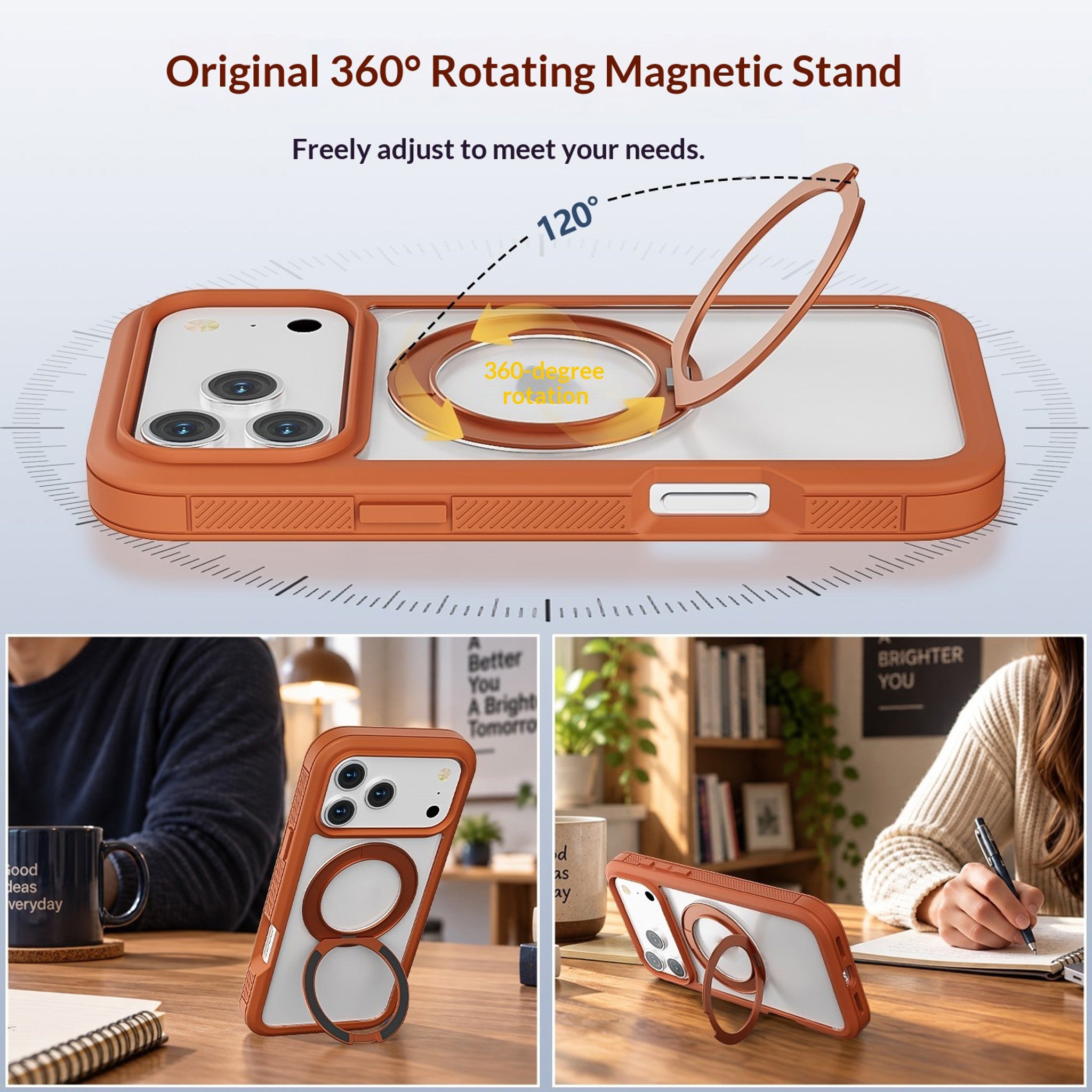 iPhone 18 Pro / 17 Pro EIDERWOOD Cover m. Skærmbeskyttelse og Ståfunktion - MagSafe Kompatibel - Orange / Gennemsigtig