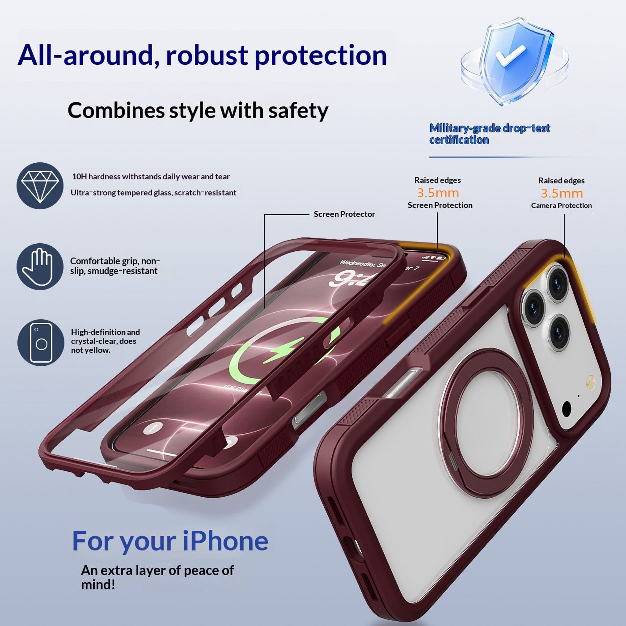 iPhone 18 Pro / 17 Pro EIDERWOOD Cover m. Skærmbeskyttelse og Ståfunktion - MagSafe Kompatibel - Rød / Gennemsigtig