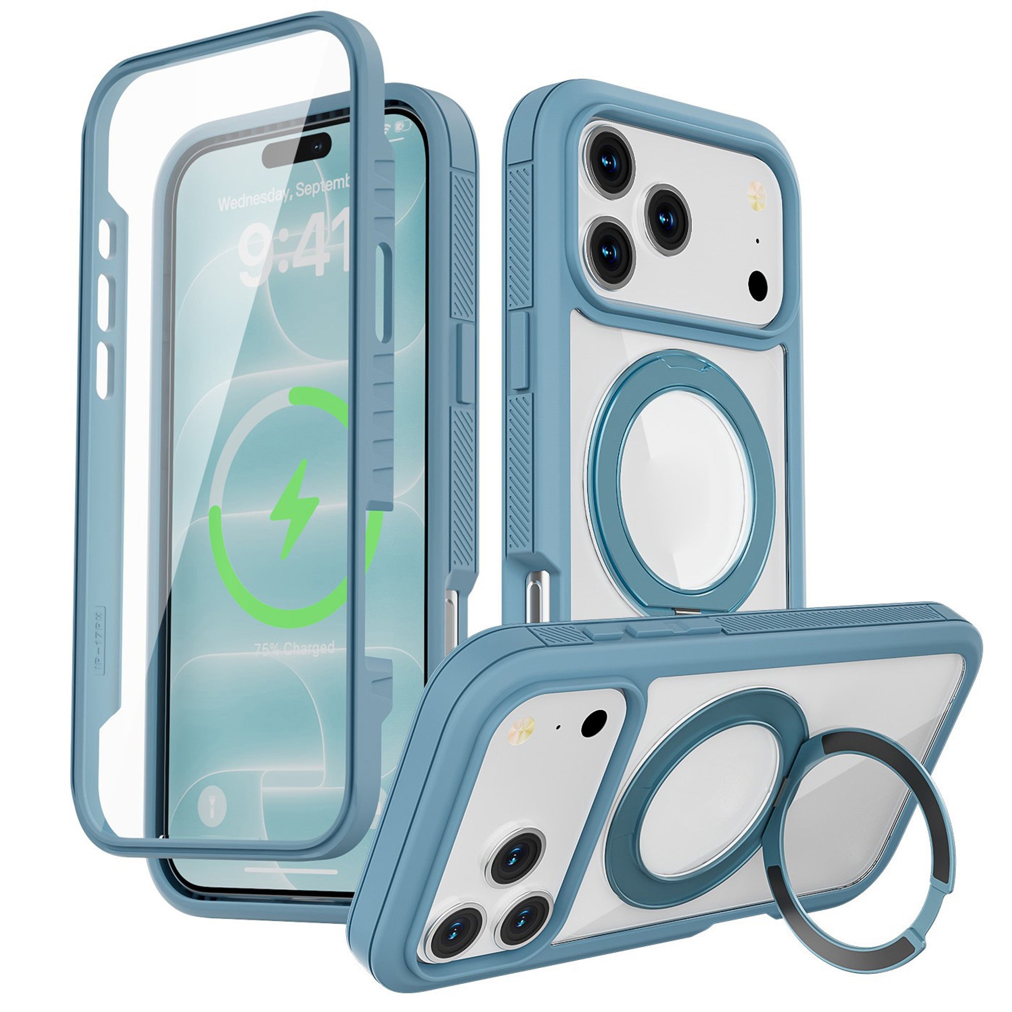 iPhone 18 Pro / 17 Pro EIDERWOOD Cover m. Skærmbeskyttelse og Ståfunktion - MagSafe Kompatibel - Blå / Gennemsigtig