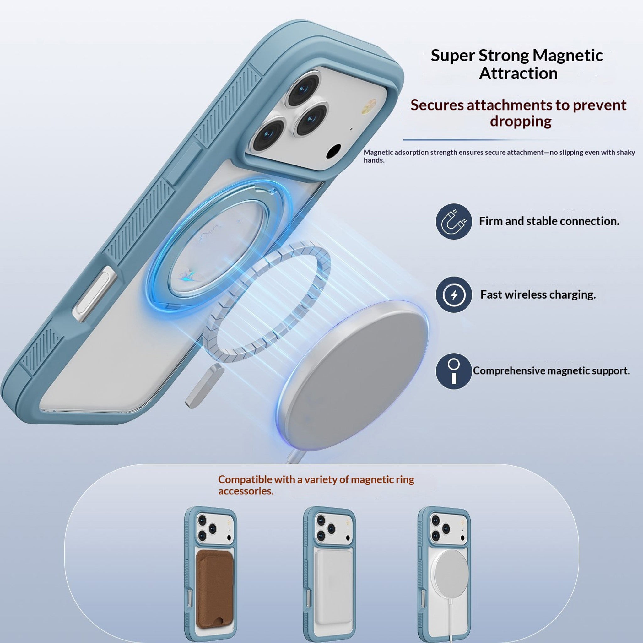 iPhone 18 Pro / 17 Pro EIDERWOOD Cover m. Skærmbeskyttelse og Ståfunktion - MagSafe Kompatibel - Blå / Gennemsigtig