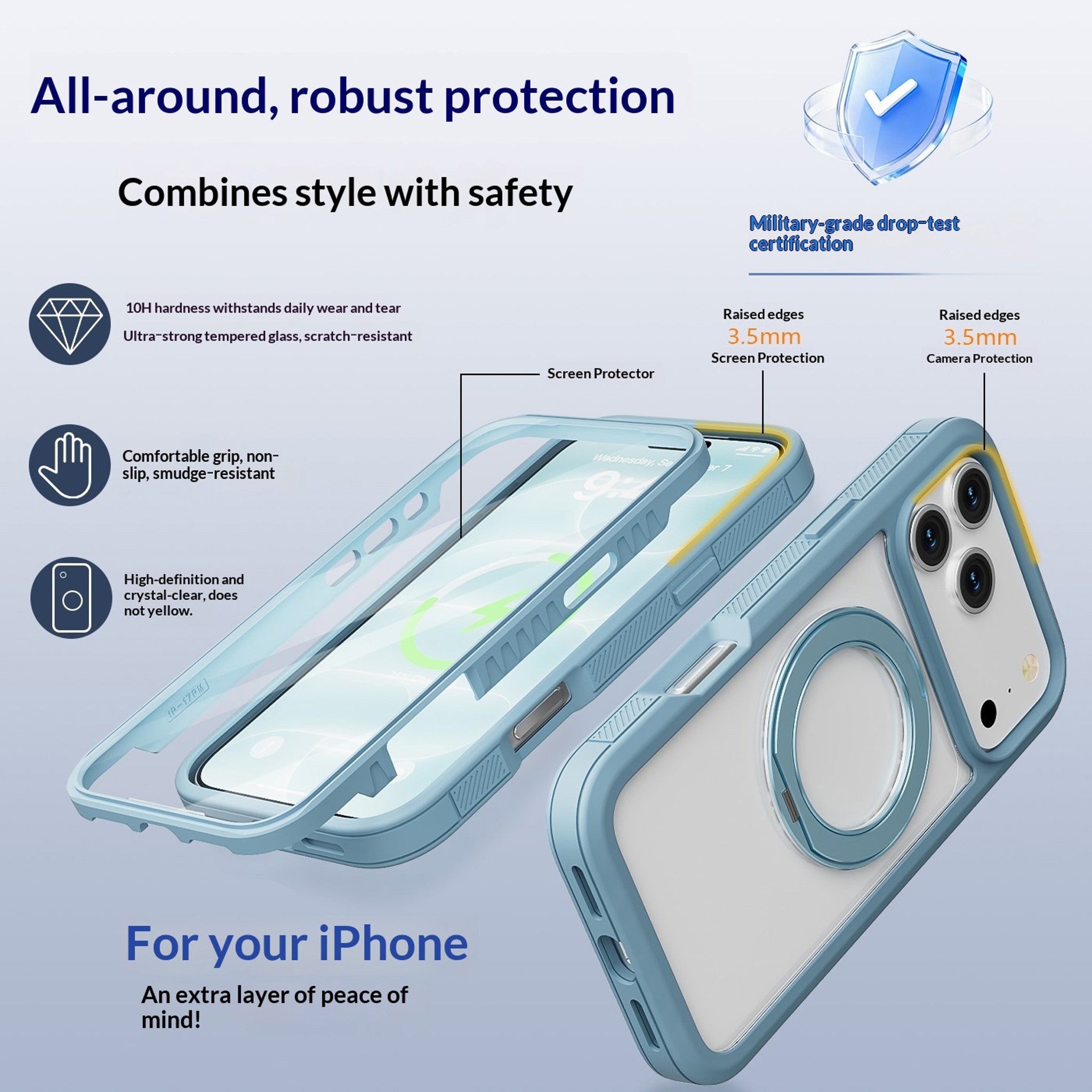 iPhone 18 Pro / 17 Pro EIDERWOOD Cover m. Skærmbeskyttelse og Ståfunktion - MagSafe Kompatibel - Blå / Gennemsigtig
