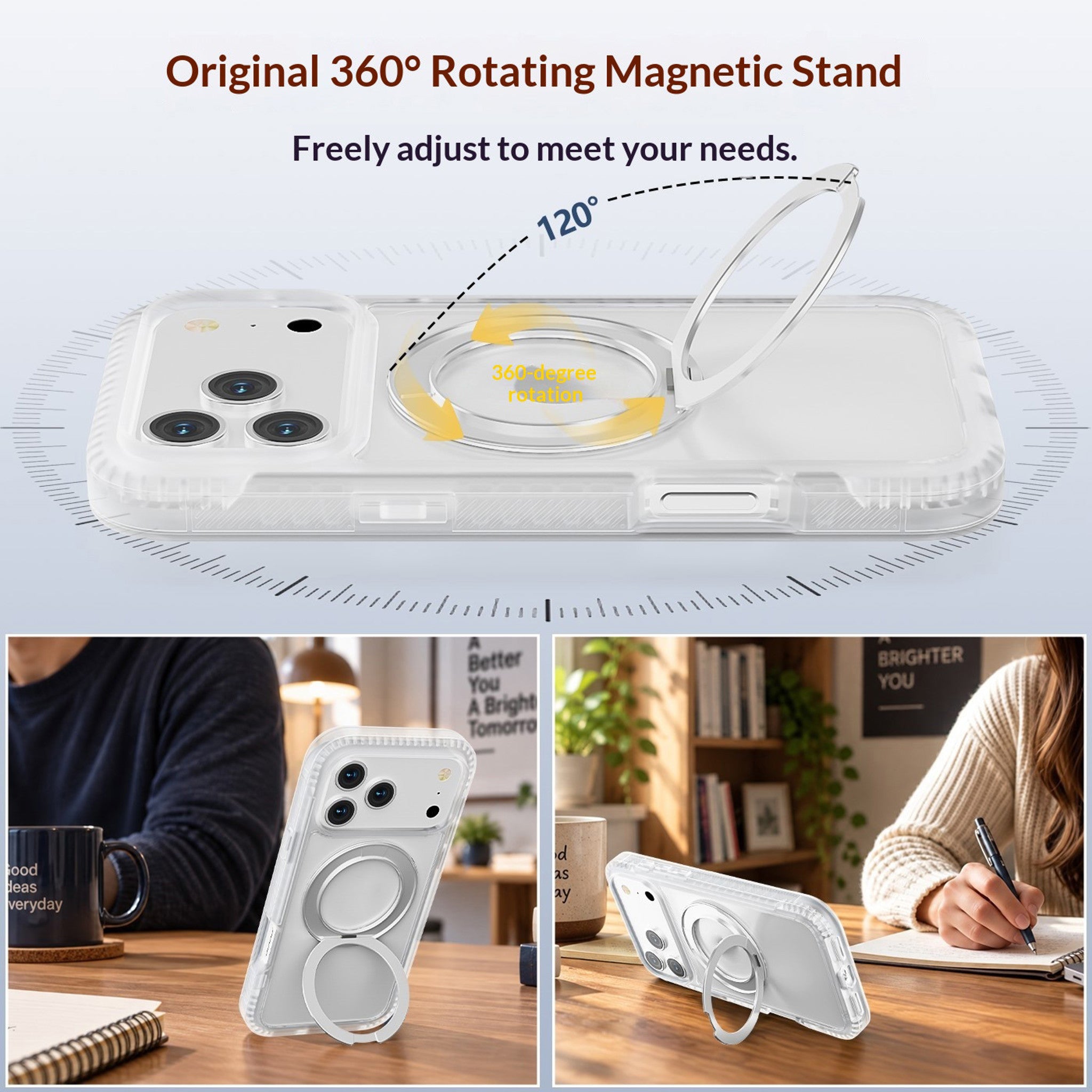 iPhone 18 Pro / 17 Pro EIDERWOOD Cover m. Skærmbeskyttelse og Ståfunktion - MagSafe Kompatibel - Hvid / Gennemsigtig