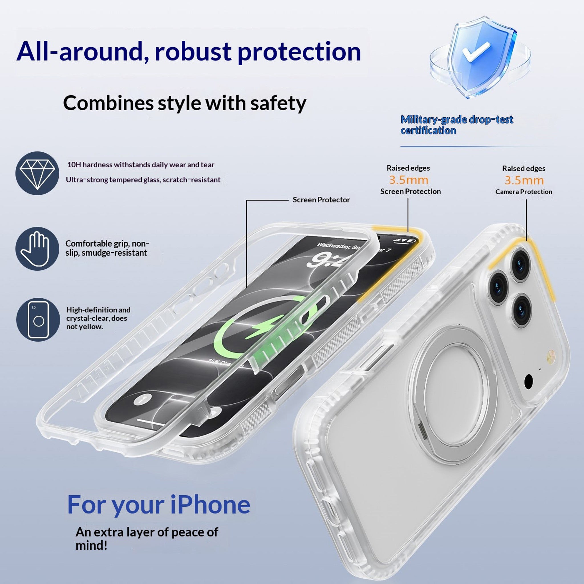 iPhone 18 Pro / 17 Pro EIDERWOOD Cover m. Skærmbeskyttelse og Ståfunktion - MagSafe Kompatibel - Hvid / Gennemsigtig