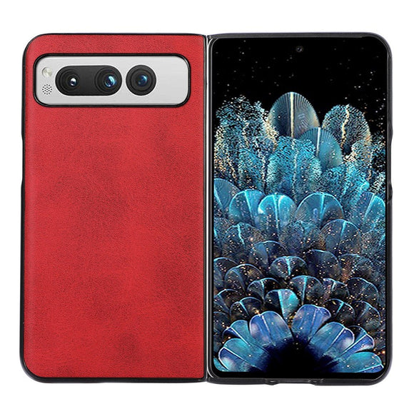 Google Pixel Fold Læderbelagt Plastik Cover - Rød