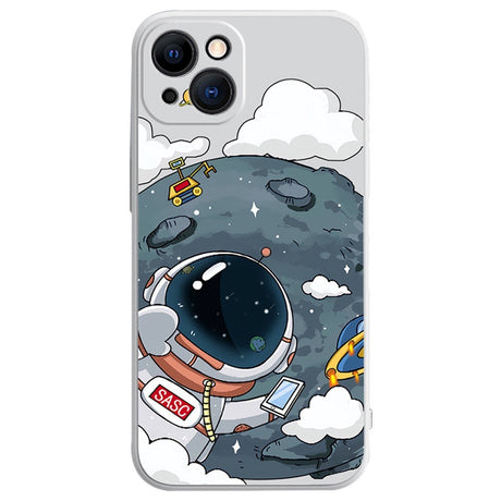 iPhone 14 Fleksibel Cover af Plastik m. Print - Astronaut På Månen / Hvid