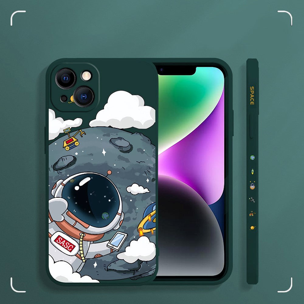 iPhone 14 Plus Fleksibel Cover af Plastik m. Print - Astronaut På Månen / Grøn