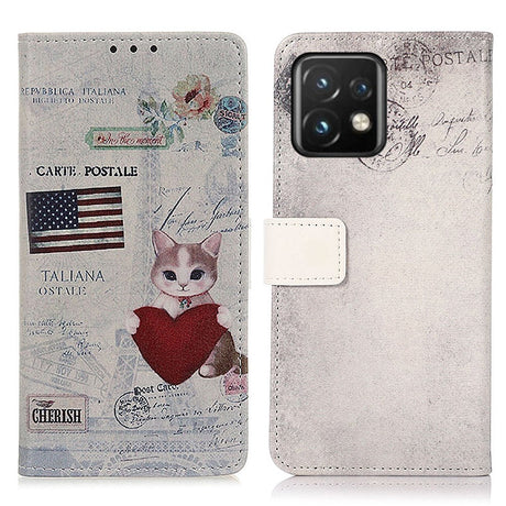Motorola Edge 40 Pro Læder Cover m. Pung - Kat m. Hjerte