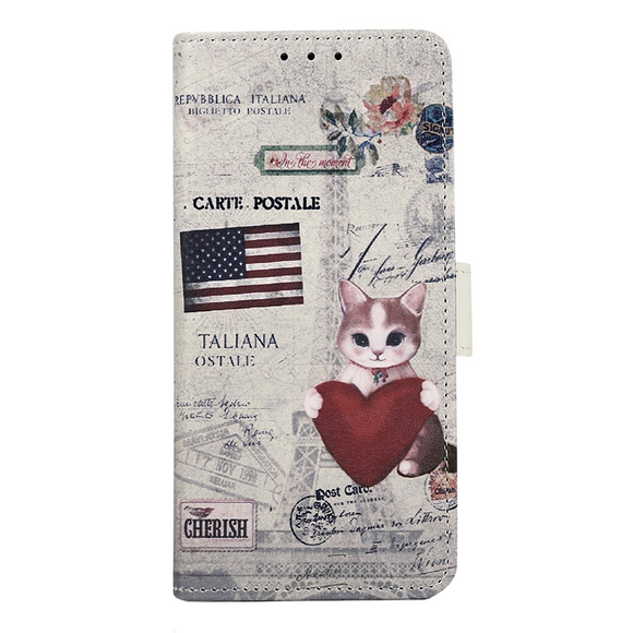 Motorola Edge 40 Pro Læder Cover m. Pung - Kat m. Hjerte