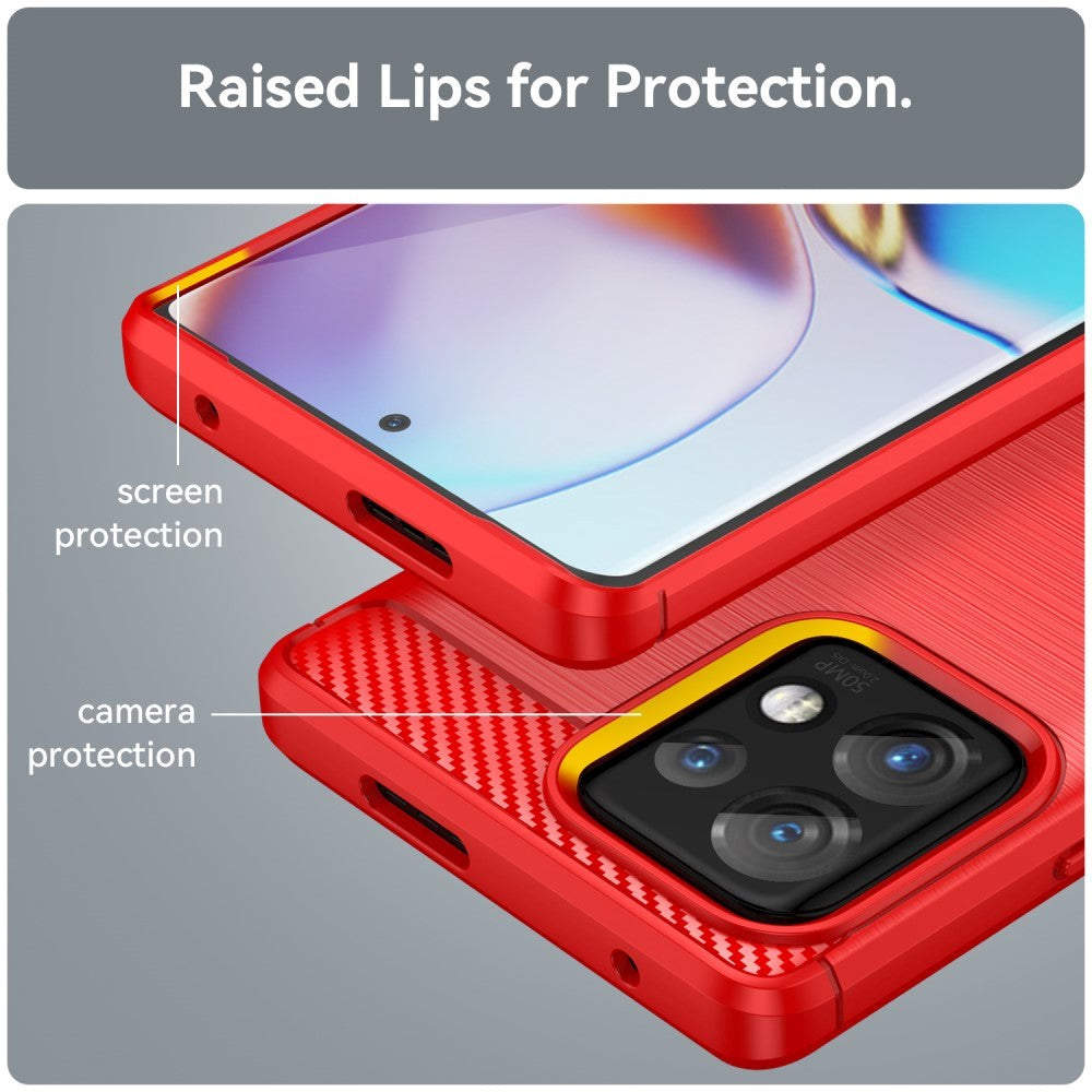 Motorola Edge 40 Pro Brushed Carbon Fiber Cover - Rød