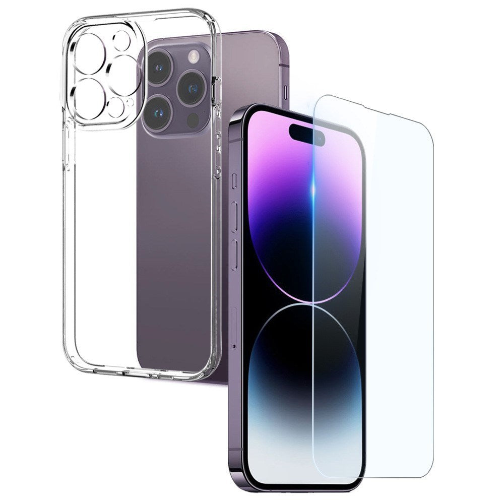 NORTHJO iPhone 14 Pro 2-i-1 Sæt Fleksibelt Plast Cover m. Hærdet Beskyttelsesglas - Gennemsigtig