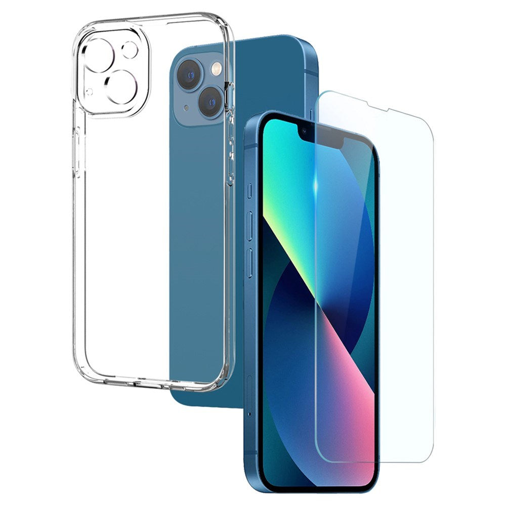 NORTHJO iPhone 13 2-i-1 Sæt Fleksibelt Plast Cover m. Hærdet Beskyttelsesglas - Gennemsigtig