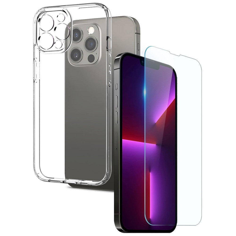 NORTHJO iPhone 13 Pro 2-i-1 Sæt Fleksibelt Plast Cover m. Hærdet Beskyttelsesglas - Gennemsigtig