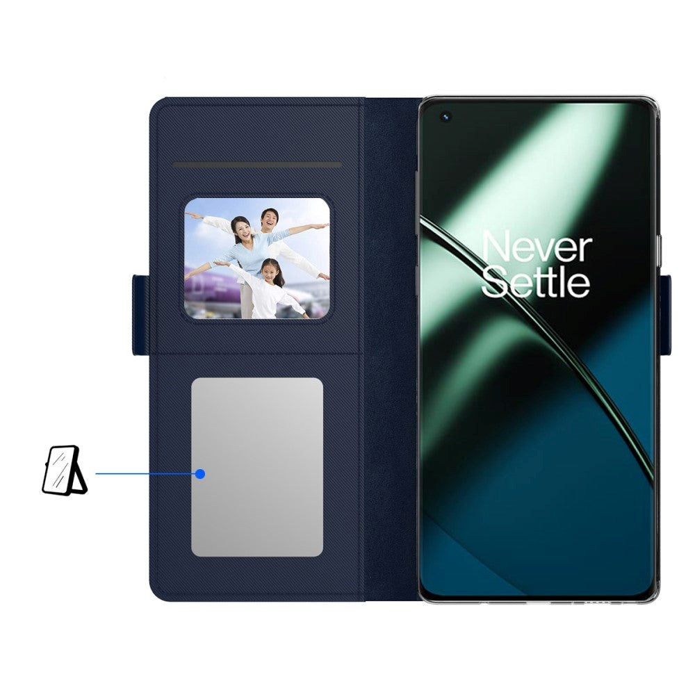 OnePlus 11 Læder Cover m. Ståfunktion & Indbygget Spejl - Sort