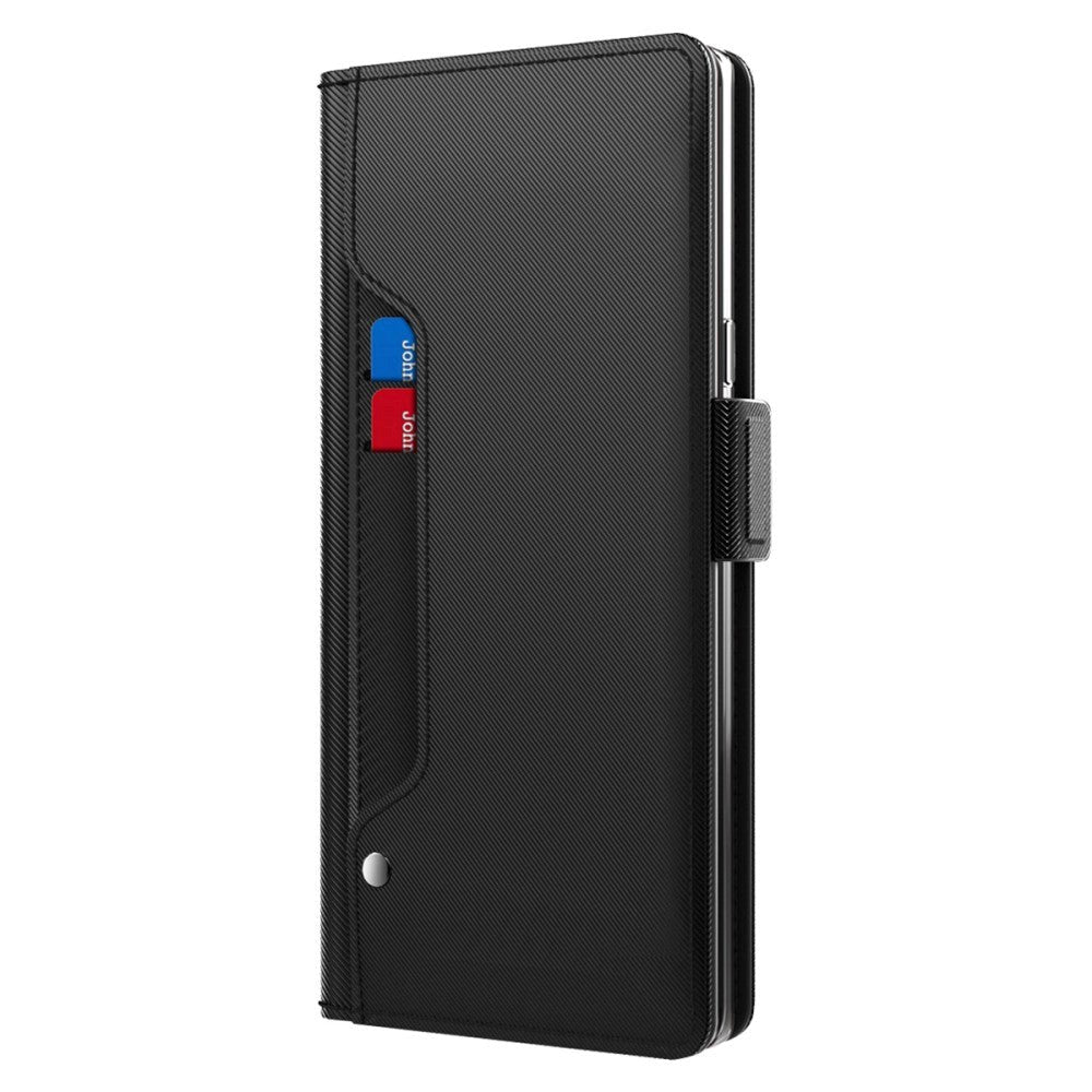 OnePlus 11 Læder Cover m. Ståfunktion & Indbygget Spejl - Sort
