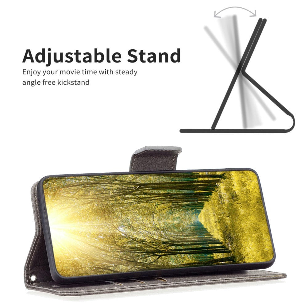 Motorola Moto E13 Læder Cover m. Pung og Strop - Grå
