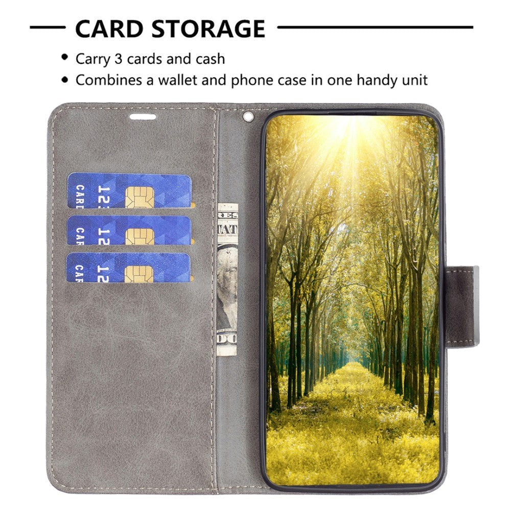 Motorola Moto E13 Læder Cover m. Pung og Strop - Grå