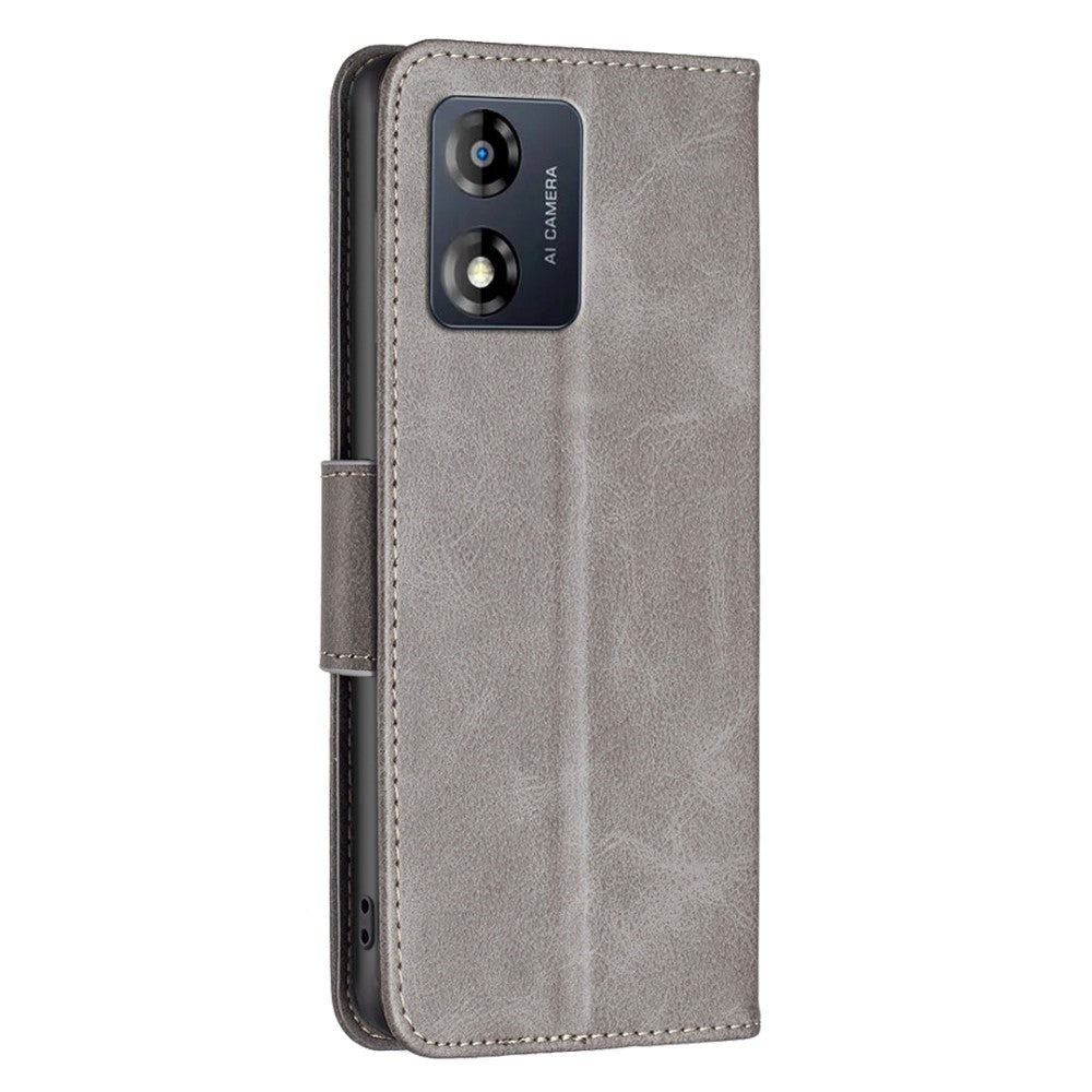 Motorola Moto E13 Læder Cover m. Pung og Strop - Grå