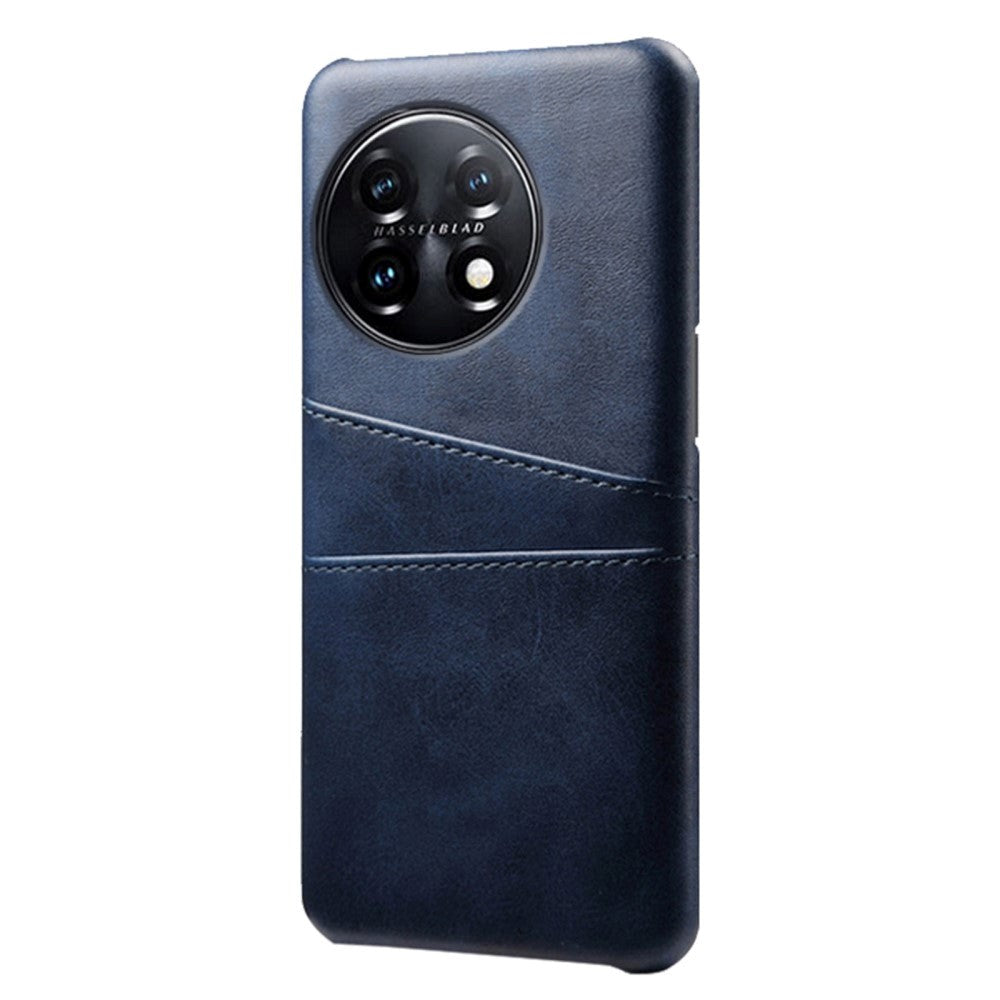 OnePlus 11 Læderbetrukket Plastik Cover m. Kortholder - Blå