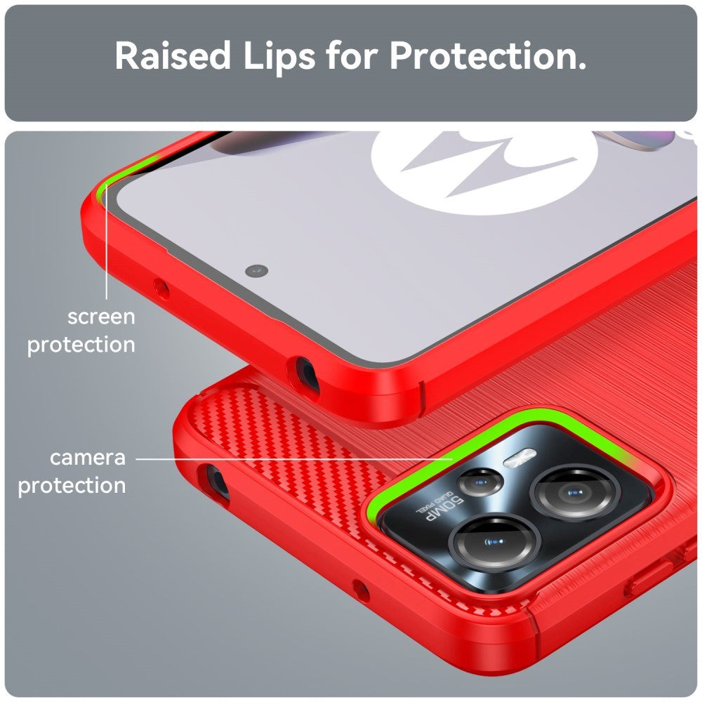 Motorola Moto G13 / G23 Brushed Carbon Fiber Cover - Rød