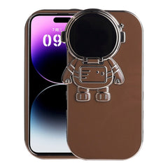 iPhone 14 Pro Fleksibel Plastik Cover m. 3D Astronaut Figur og Kamera Beskyttelse - Brun / Guld