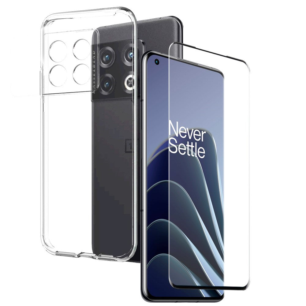 NORTHJO OnePlus 10 Pro 2-i-1 Sæt Fleksibelt Plast Cover m. Hærdet Beskyttelsesglas - Gennemsigtig