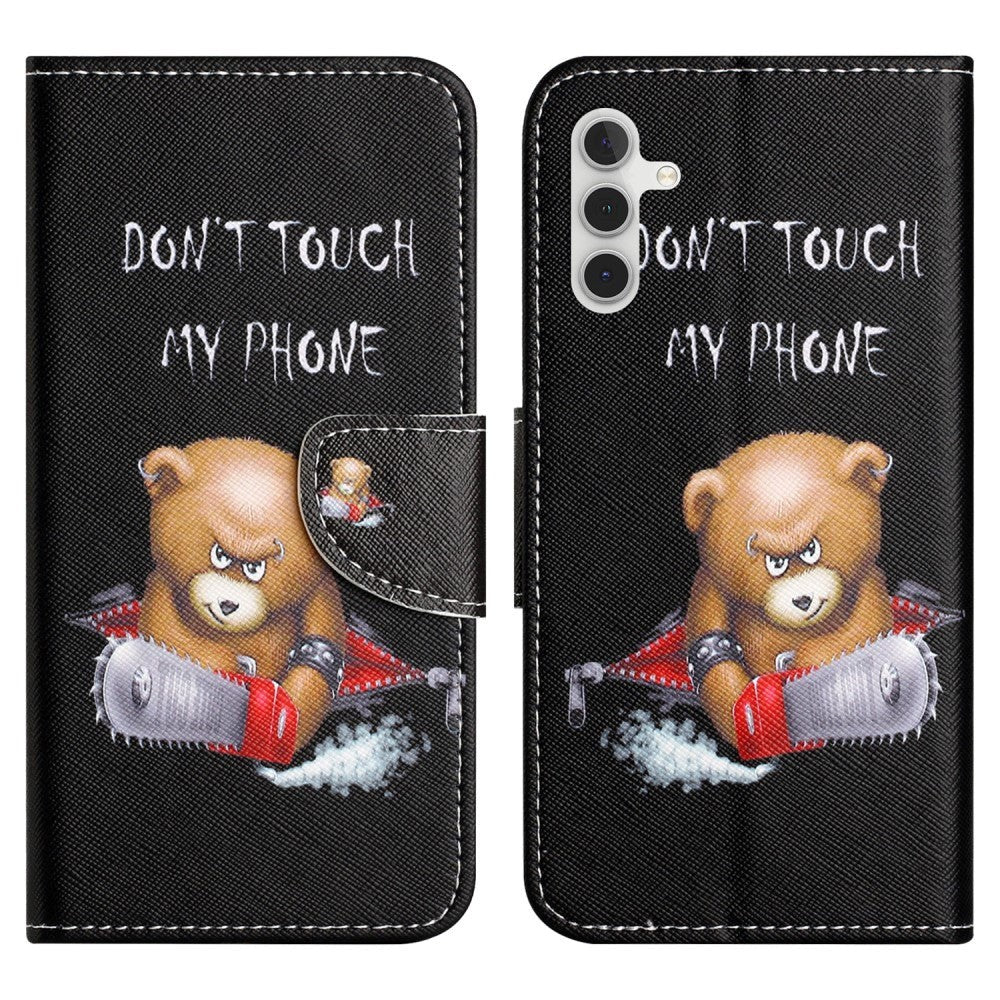 Samsung Galaxy A24 Læder Cover m. Pung & Ståfunktion - "Dont Touch My phone" Bjørn