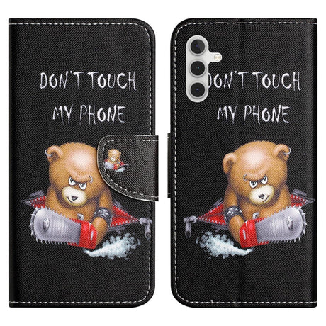 Samsung Galaxy A24 Læder Cover m. Pung & Ståfunktion - "Dont Touch My phone" Bjørn