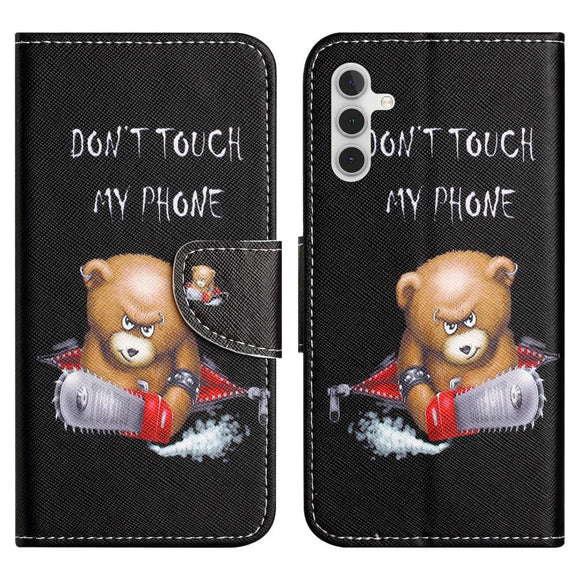 Samsung Galaxy A24 Læder Cover m. Pung & Ståfunktion - "Dont Touch My phone" Bjørn