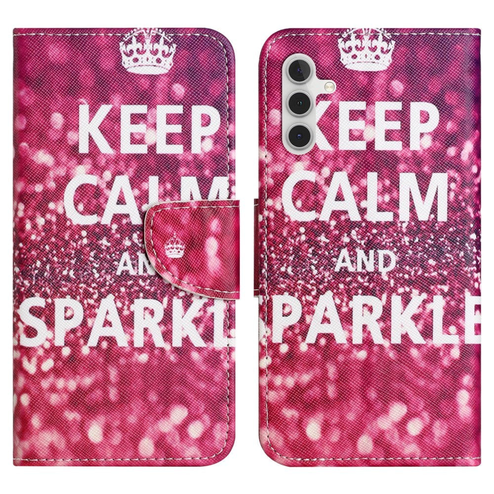 Samsung Galaxy A24 Læder Cover m. Pung & Ståfunktion - "Keep Calm and Sparkle"