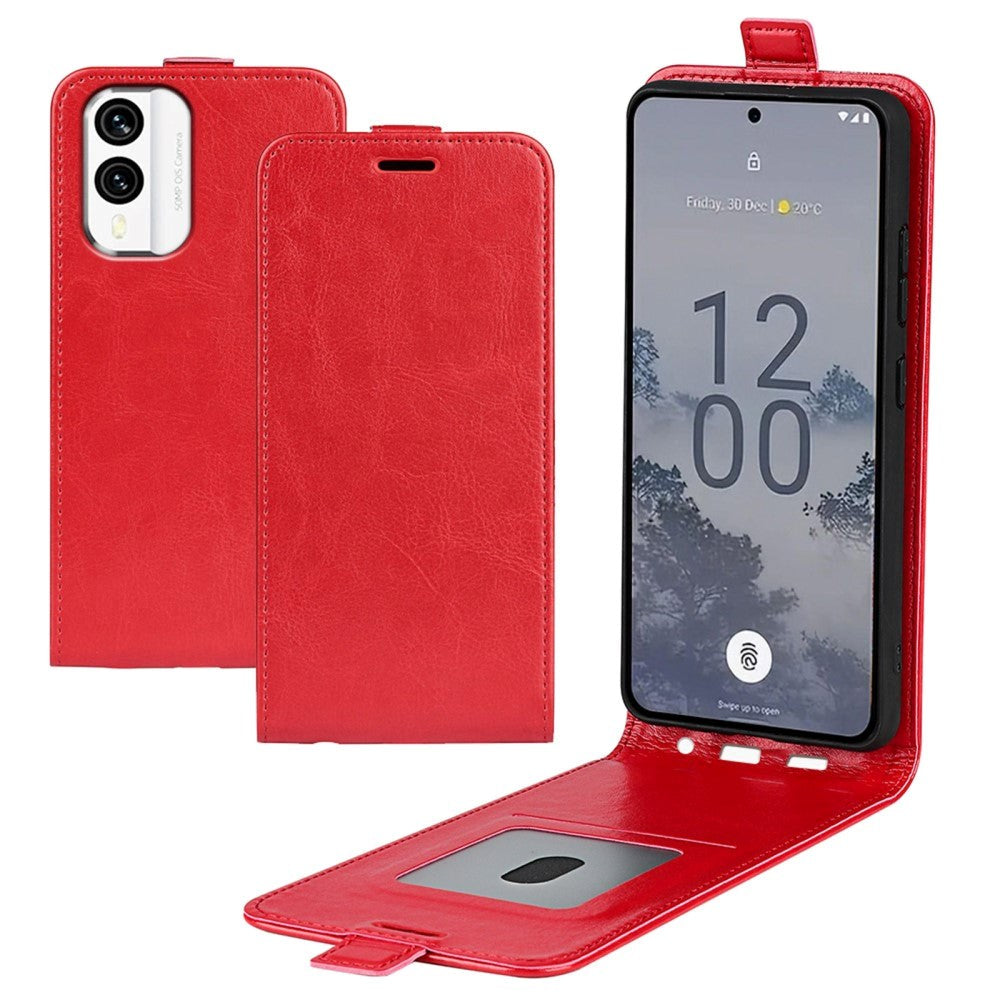 Nokia X30 Vertikalt Læder Cover m. Kortholder - Rød
