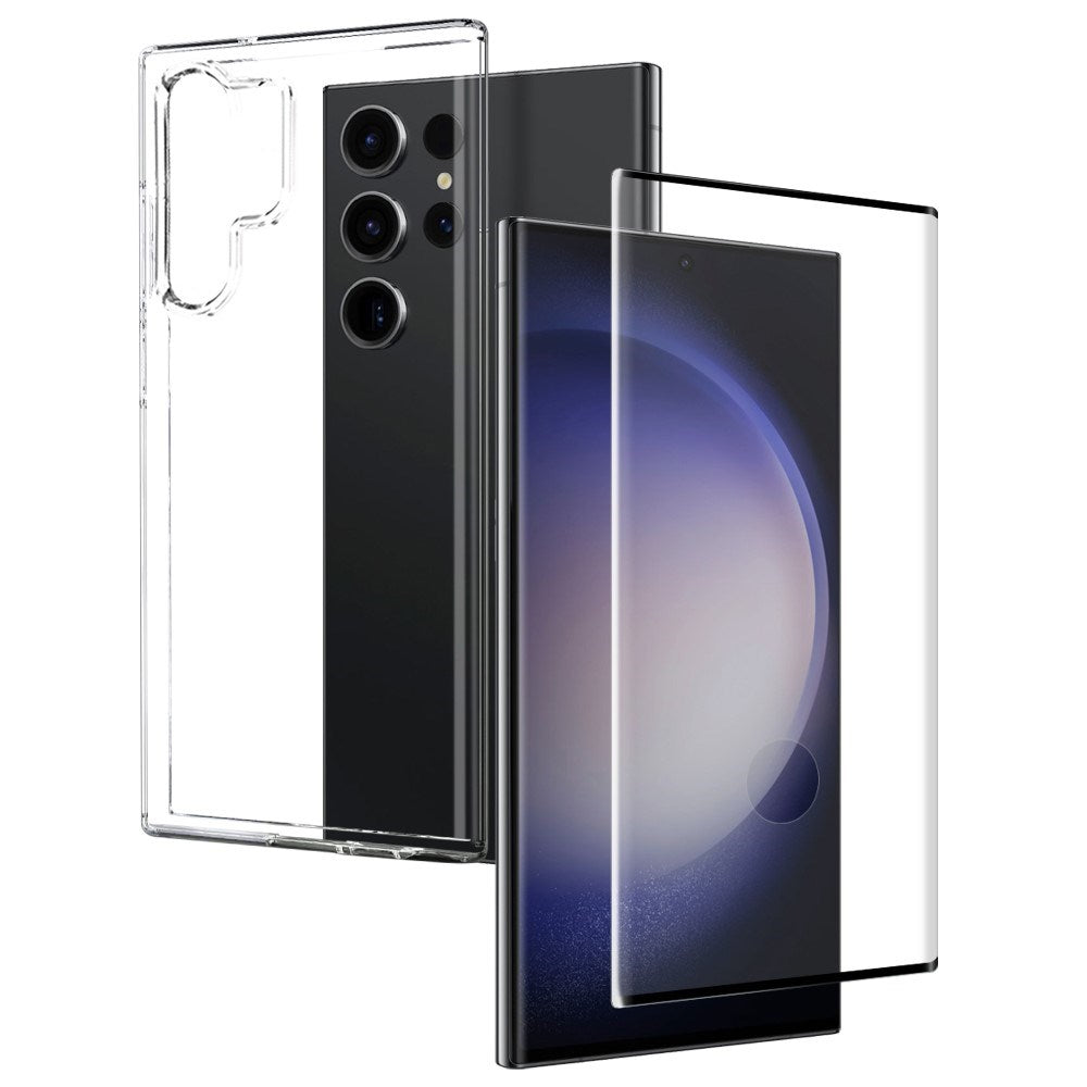 NORTHJO Samsung Galaxy S23 Ultra 2-i-1 Sæt Fleksibelt Plast Cover m. Hærdet Beskyttelsesglas - Gennemsigtig