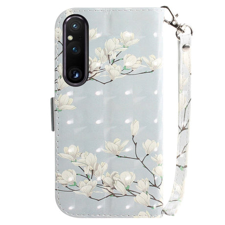 Sony Xperia 1 V Læder Cover m. Print - Magnolia Blomster