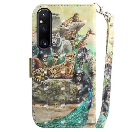 Sony Xperia 1 V Læder Cover m. Print - Vilde Dyr