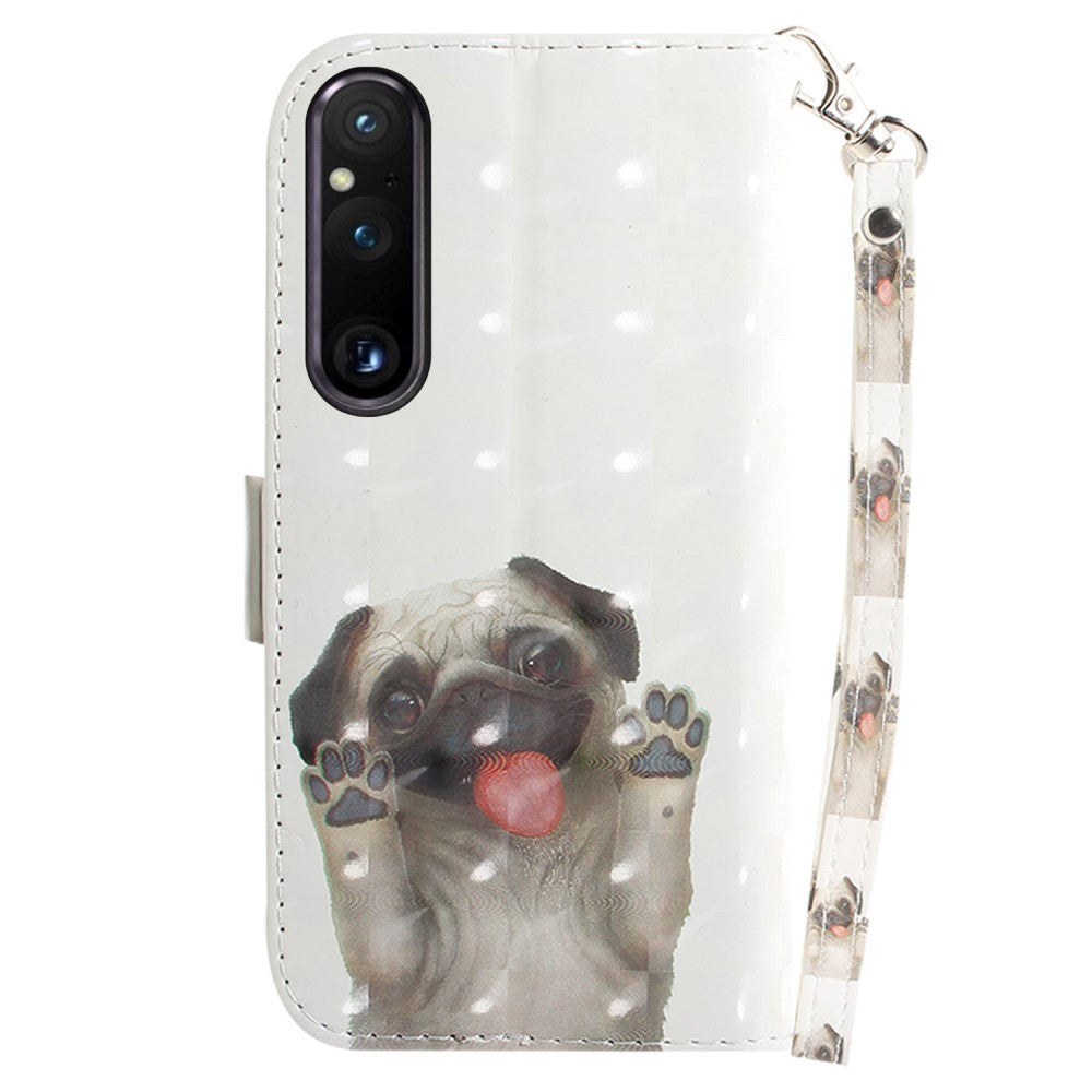 Sony Xperia 1 V Læder Cover m. Print - Sød Hund