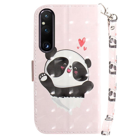 Sony Xperia 1 V Læder Cover m. Print - Glad Panda