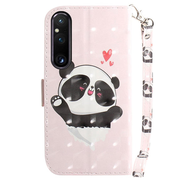 Sony Xperia 1 V Læder Cover m. Print - Glad Panda