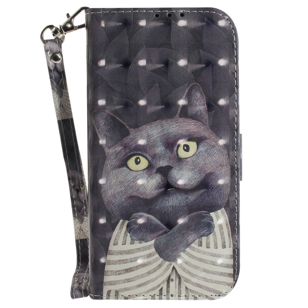 Sony Xperia 1 V Læder Cover m. Print - Grå Kat