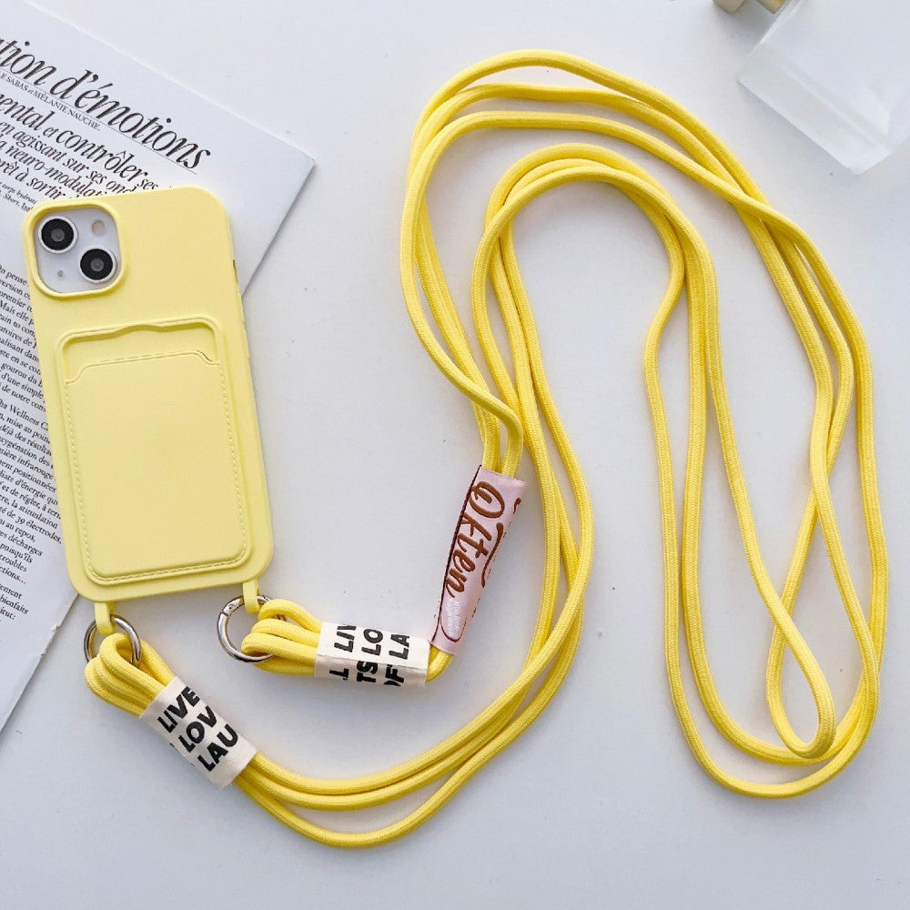 iPhone 14 Fleksibel Plastik Cover m. Kortholder & Strop - Gul