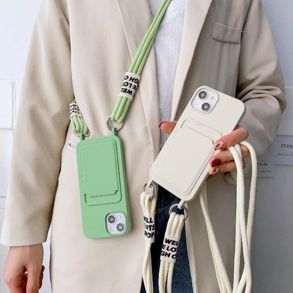 iPhone 14 Fleksibel Plastik Cover m. Kortholder & Strop - Gul