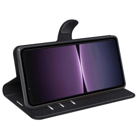 Sony Xperia 1 V Litchi Læder Cover m. Pung - Sort