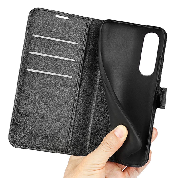 Sony Xperia 1 V Litchi Læder Cover m. Pung - Sort
