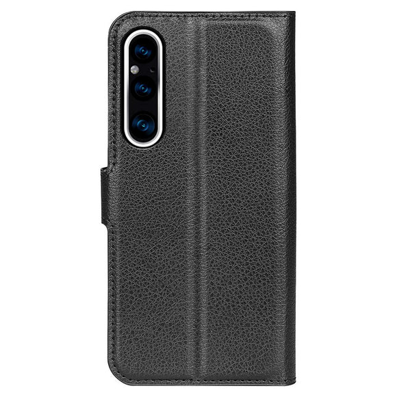 Sony Xperia 1 V Litchi Læder Cover m. Pung - Sort