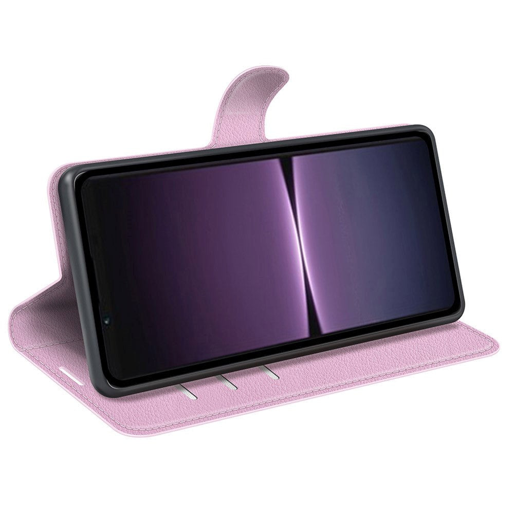 Sony Xperia 1 V Litchi Læder Cover m. Pung - Lyserød