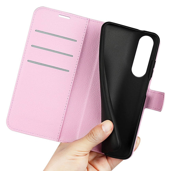 Sony Xperia 1 V Litchi Læder Cover m. Pung - Lyserød